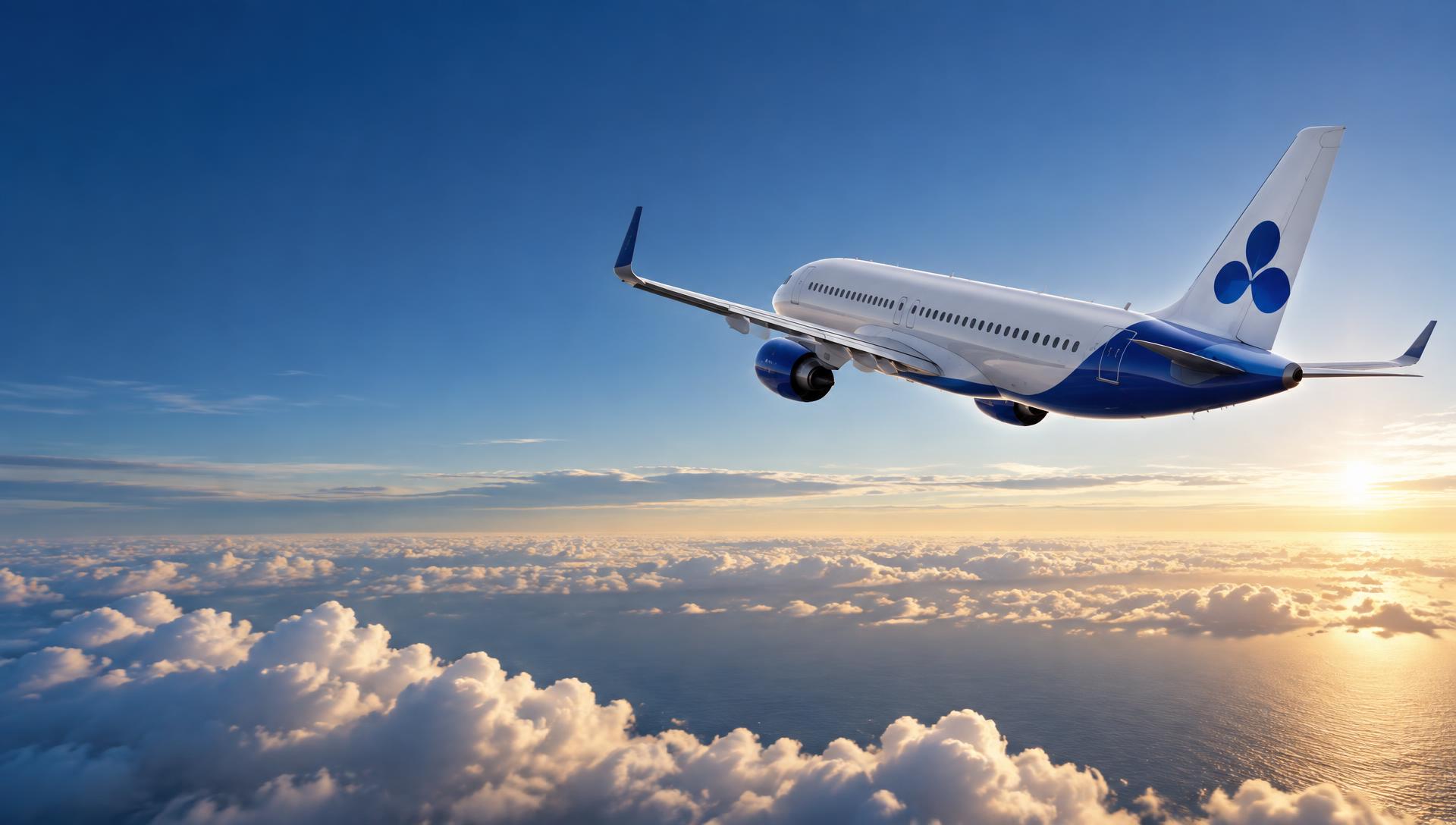 Aer Blue passenger aircraft climbing above Atlantic clouds